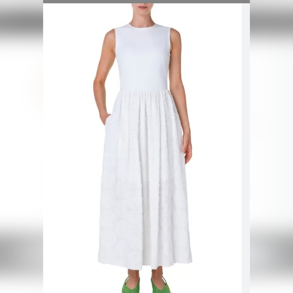AKRIS PUNTO Circle Loop Mixed Media Sleeveless White Dress US 8 Org $1,490